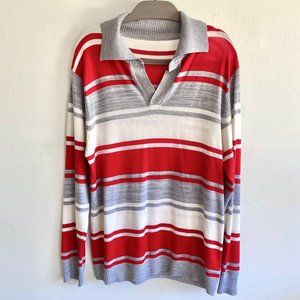 Red / Gray / White Striped Soft Sweater